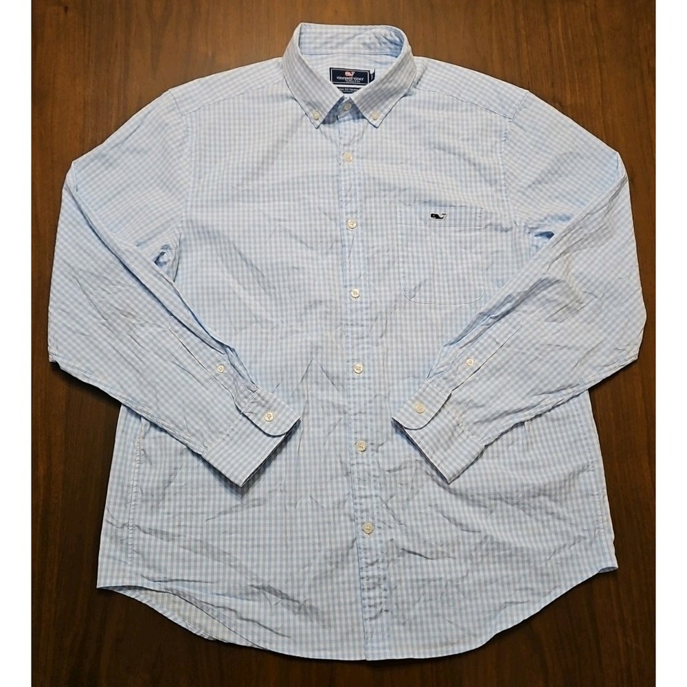 Vineyard Vines Mens Classic Fit Tucker Shirt Blue/White Check Long Sleeve Large